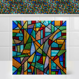 Bright Color Matrix Abstract Stained Glass Motif Ceramic Tile