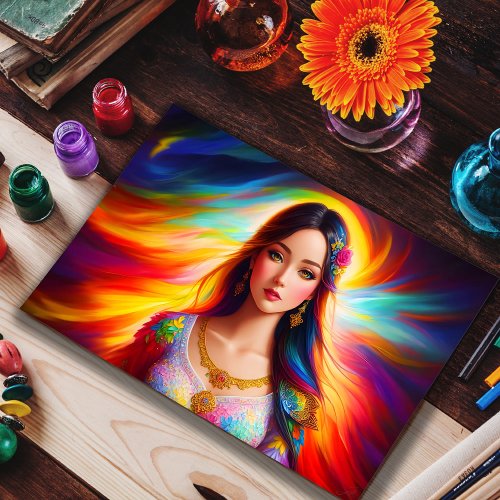 bright color princess woman watercolor elegant postcard
