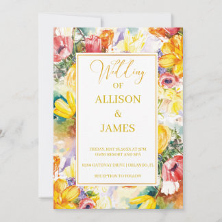 bright color retro GOLDEN modern wedding Invitation