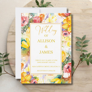 bright color retro GOLDEN modern wedding Invitation