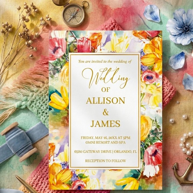 bright color retro GOLDEN modern wedding Invitation (Creator Uploaded)