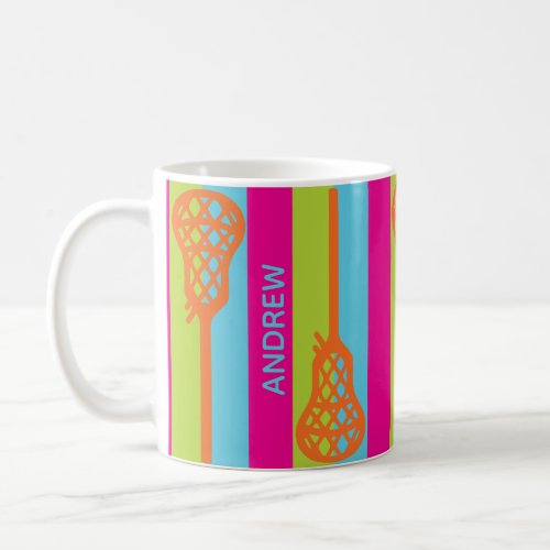 Bright Color Retro Lacrosse Sticks and Stripes Coffee Mug