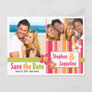 Bright Color Save the Date Card Stripes and Flower