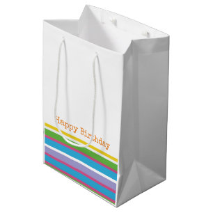 Bright Color Stripes Happy Birthday Modern Fun Hip Medium Gift Bag