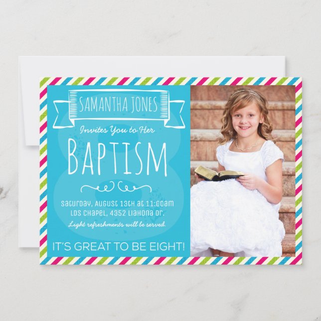 Bright Color Stripes LDS Baptism Announcement (Front)