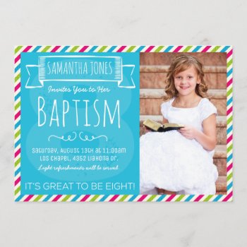 Bright Color Stripes Lds Baptism Announcement by LizzieAnneDesigns at Zazzle