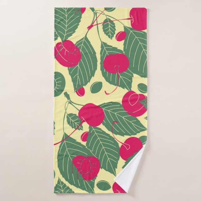 Bright color summer pattern with cherries. Illustr Bath Towel (Bath Towel)