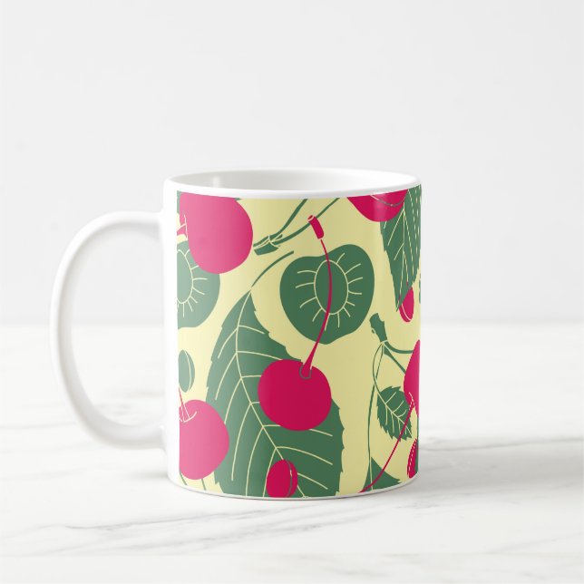Bright color summer pattern with cherries. Illustr Coffee Mug (Left)