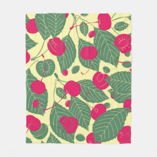 Bright color summer pattern with cherries. Illustr Fleece Blanket