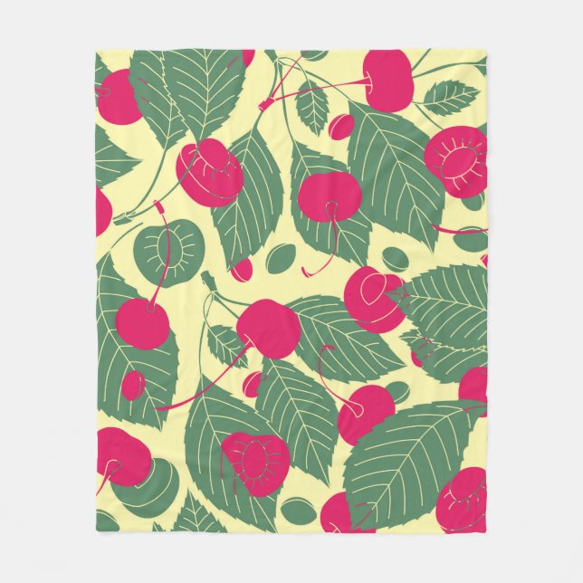 Bright color summer pattern with cherries. Illustr Fleece Blanket (Front)