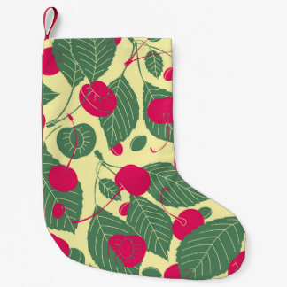 Bright color summer pattern with cherries. Illustr Small Christmas Stocking