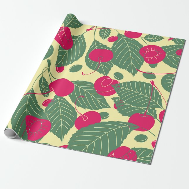 Bright color summer pattern with cherries. Illustr Wrapping Paper (Unrolled)