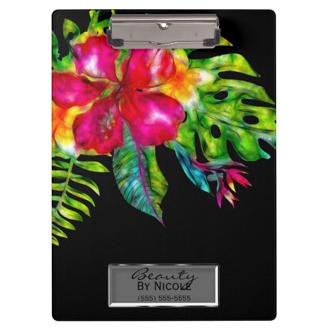 Bright Color Tropical Floral Hibiscus Leaves Clipboard (Front)
