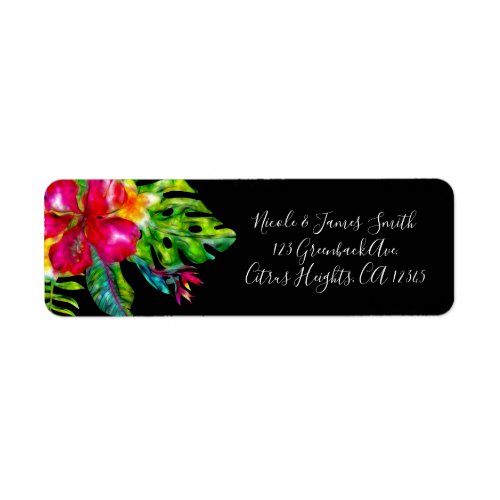 Bright Color Tropical Floral Hibiscus Leaves Luau Label