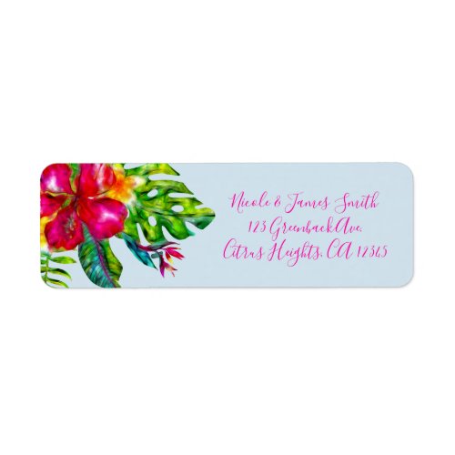 Bright Color Tropical Floral Hibiscus Leaves Luau Label