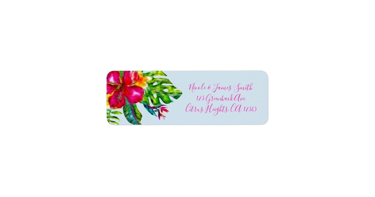 Bright Color Tropical Floral Hibiscus Leaves Luau Label | Zazzle