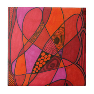 Bright colored abstract in hot reds oranges violet ceramic tile