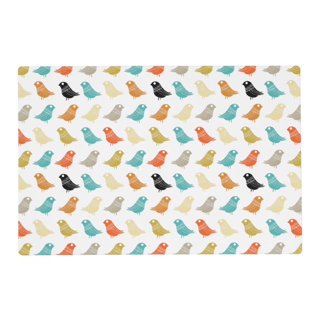 Bright Colored Birds Abstract Retro Pattern Placemat (Front)