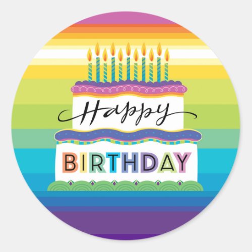 Bright Colored Birthday Cake With Candles Classic  Classic Round Sticker