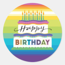 Bright Colored Birthday Cake With Candles