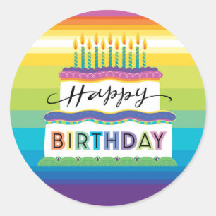 Bright Colored Birthday Cake With Candles Classic Round Sticker