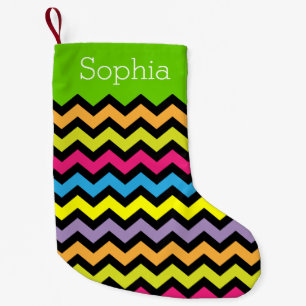 Bright Colored & Black Zigzags Personalized Small Christmas Stocking