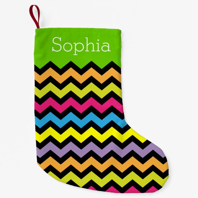 Bright Colored & Black Zigzags Personalized Small Christmas Stocking (Front)
