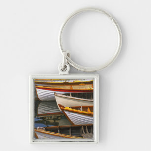 Bright colored boats at the Wooden Boat Center Keychain