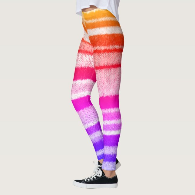 bright colored bold stripes shabby chic knitted  leggings (Left)