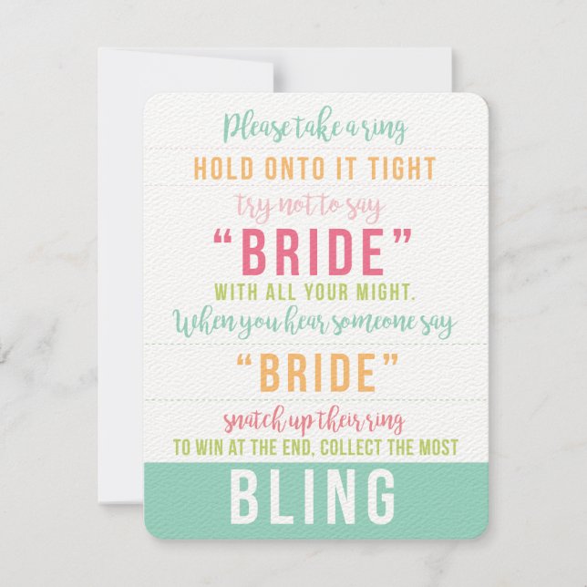 Bright Colored Bridal Shower Bling Game Directions Invitation (Front)