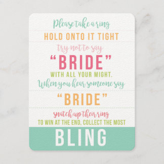 Bright Colored Bridal Shower Bling Game Directions Invitation