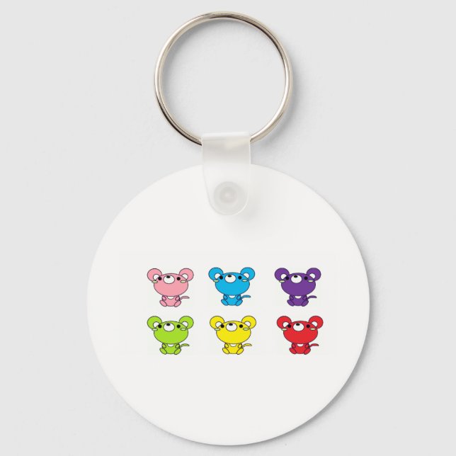Bright Colored Cartoon Mice in Rows Keychain (Front)