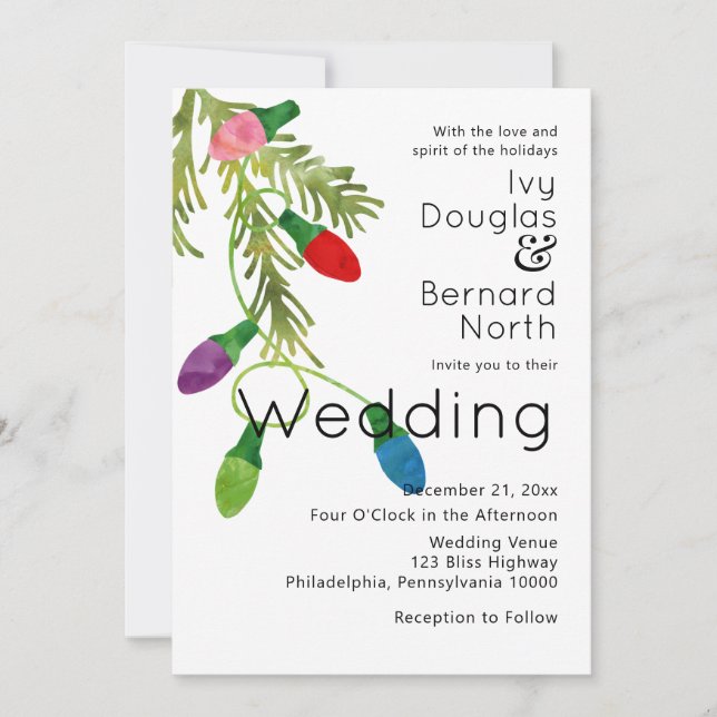 Bright Colored Christmas Lights, Wedding Announcement (Front)