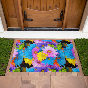Bright Colored Daisy Flower Mix Door Mat