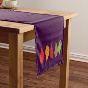 Bright Colored Fall Leaves on Dark Purple Short Table Runner