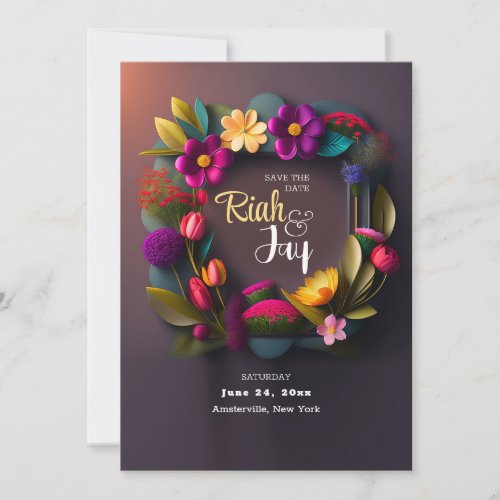 Bright Colored Floral Wreath Save the Date