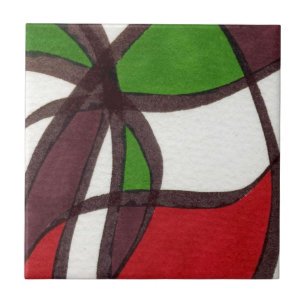 Bright colored free form abstract in red and green ceramic tile
