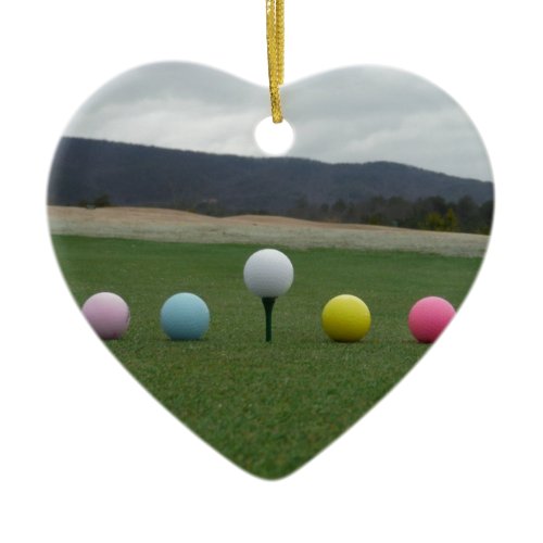 bright colored Golf Balls on a mountain Ceramic Ornament