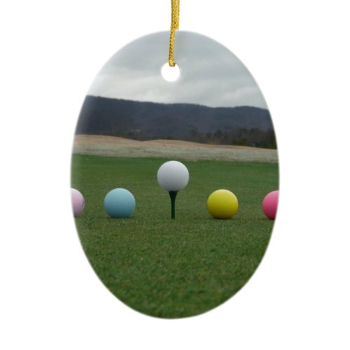bright colored Golf Balls on a mountain Ceramic Ornament