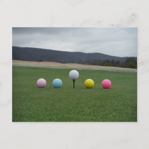 bright colored Golf Balls on a mountain Postcard