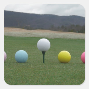 bright colored Golf Balls on a mountain Square Sticker