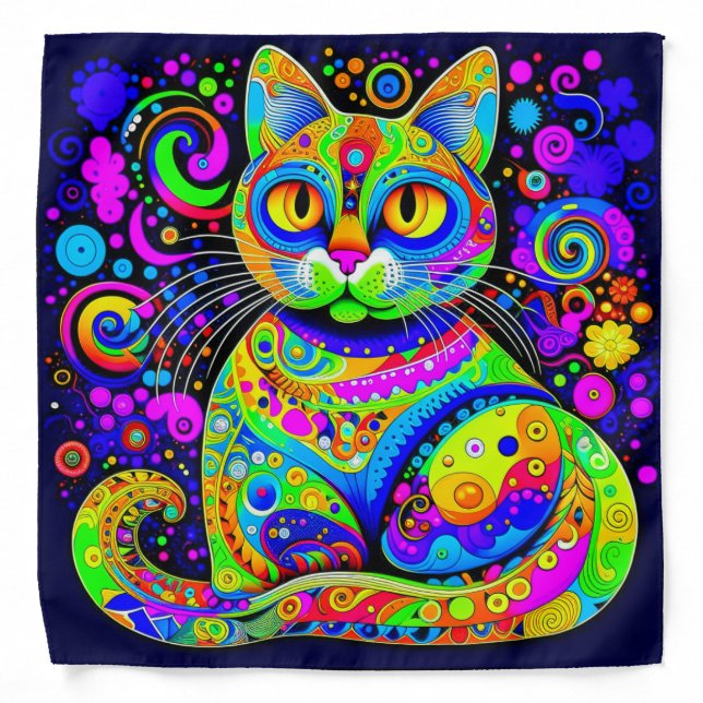 Bright Colored Haight-Ashbury Style Cat Bandana (Front)