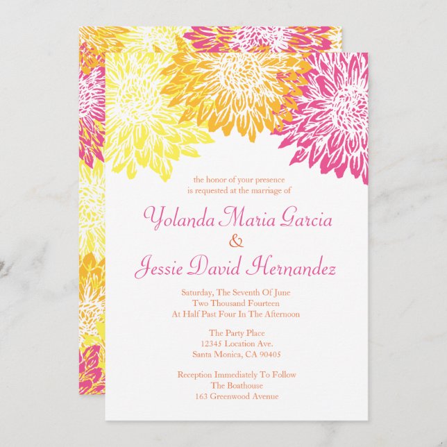 Bright Colored Mums Wedding Invitation (Front/Back)