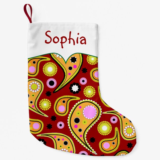 Bright Colored Paisley Personalized Small Christmas Stocking (Front)