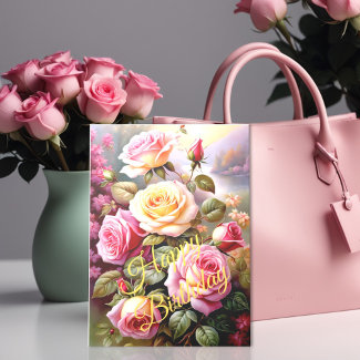 Bright Colored Pink Yellow Roses Floral Watercolor