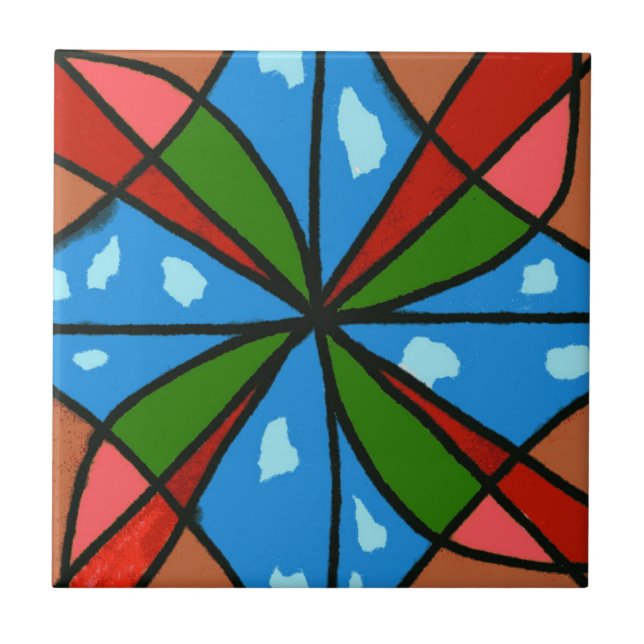 Bright colored pinwheel abstract design ceramic tile (Front)