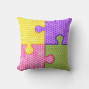 Bright Colored Puzzle PIeces Throw Pillow