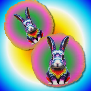 Bright colored Rabbit Hippy Groovy Bunny  Round Pillow