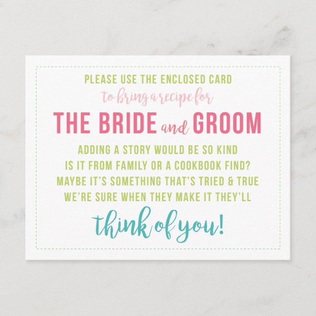 Bright Colored Recipe Card Shower Enclosure Card (Front)