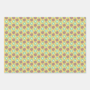 Bright colored retro flower wrapping paper sheets